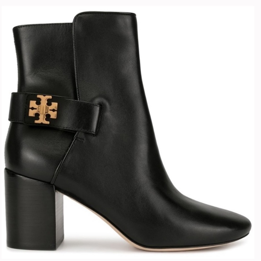 Tory Burch black leather Kira Boots with gold logo hardware size 10